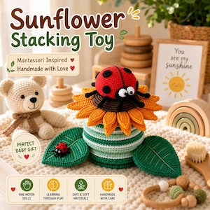 Virkat stapelmönster för solrosor | Montessori nyckelpiga amigurumi-handledning (PDF-nedladdning)