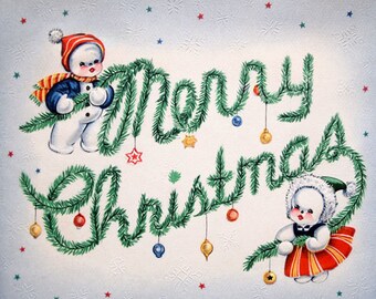 Printable 1940s Retro Christmas Card - High Resolution Vintage Image