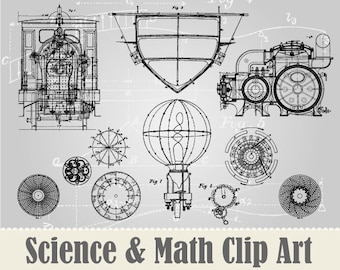 NEW 15 Vintage Science & Math  Drawings Clip Art Collection - 100% Scalable Vector Art