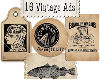 NEW 16 Vintage Ads Clip Art Image Collection:  - 100% Scalable Vector Art