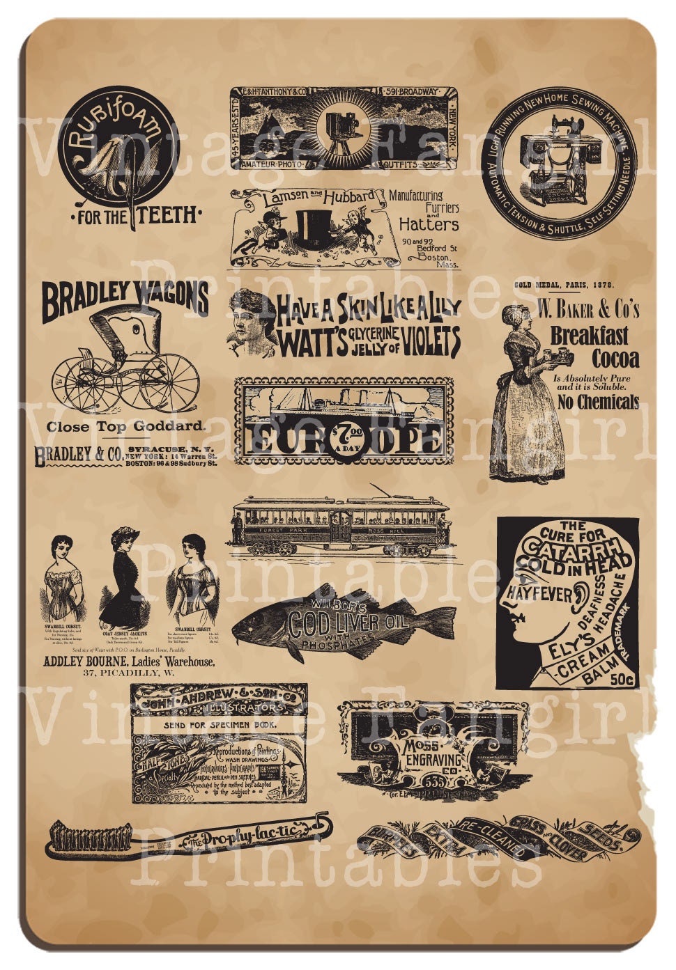 NEW 16 Vintage Ads Clip Art Image Collection 100% Scalable