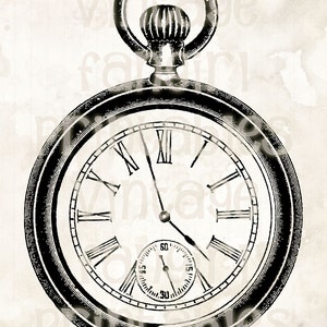 Antique Men&#39;s Pocket Watch Illustration - Digital JPGs & PNG Instant Printable Download