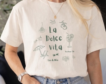 Spersonalizowana koszulka La Dolce Vita, spersonalizowana koszulka z napisem „Wakacje we Włoszech”, koszulka na miesiąc miodowy, koszulka na wyjazd dla par, letnia koszulka podróżna, komfortowe kolory