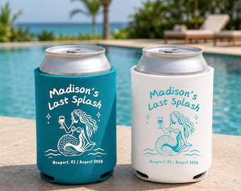 Spersonalizowana chłodziarka na puszki Last Splash, upominek na wieczór panieński w stylu nadmorskim, rękaw na drinki na plaży, prezent na imprezę przy basenie, spersonalizowany upominek na imprezę, zamówienie hurtowe