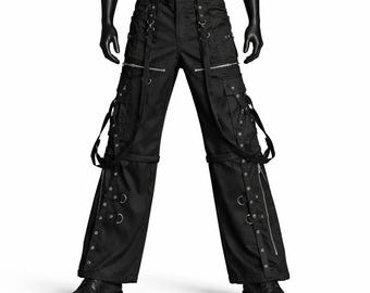Handmade Unisex Gothic Pants Black Cotton Punk Cyber Chain