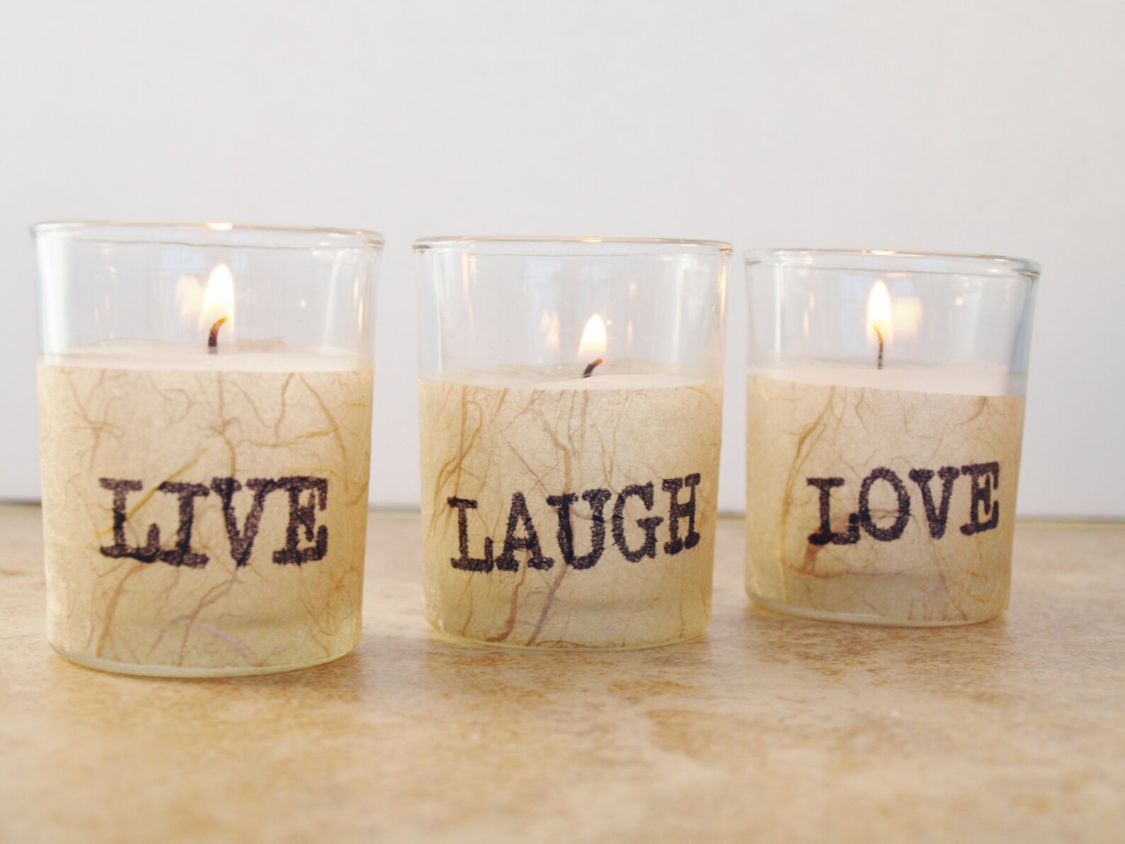 3 Wedding Votive Candles LIVE LAUGH LOVE Rustic Lighting Etsy