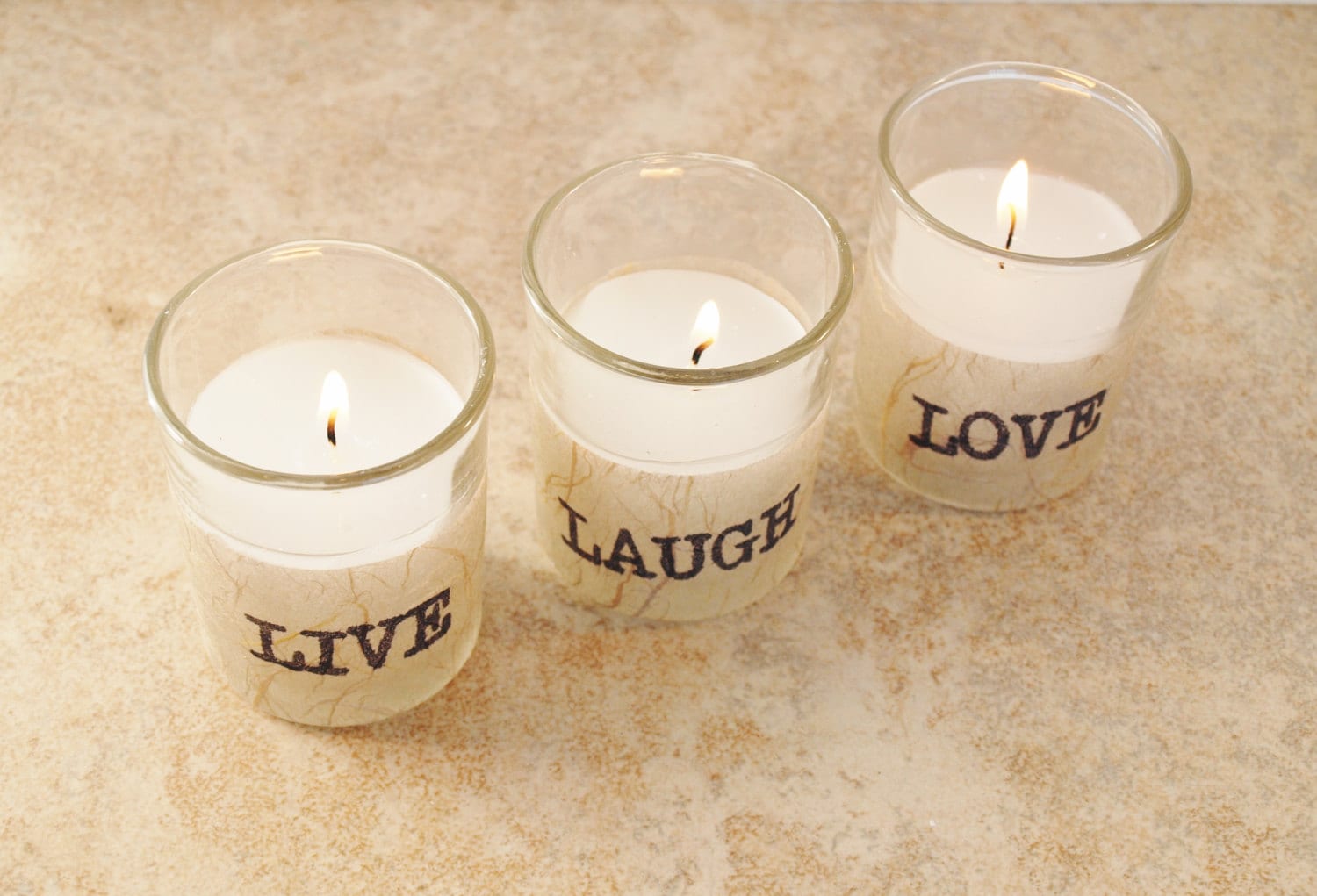 3 Wedding Votive Candles LIVE LAUGH LOVE Rustic Lighting Etsy
