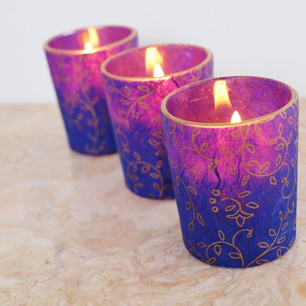 3 Purple Wedding Candles, Lighting, Candle Holders, Votives, by Green Orchid Design Studio