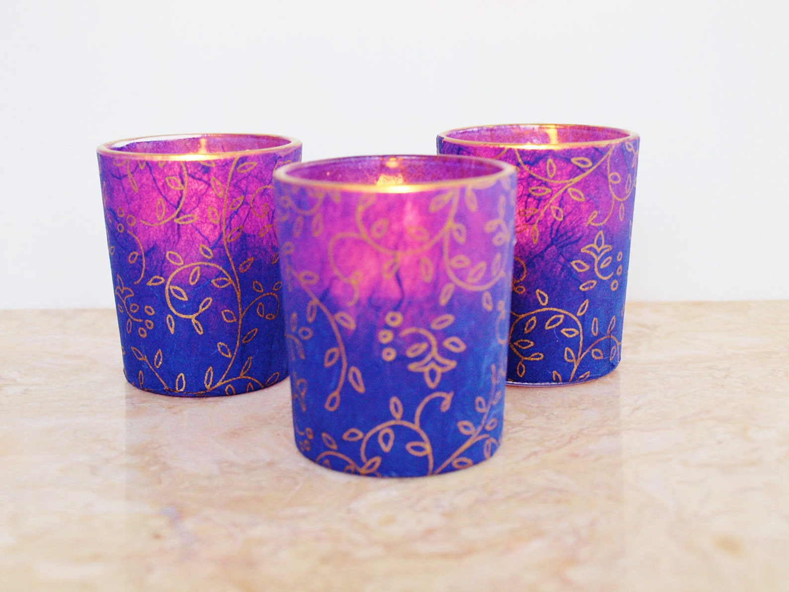 3 Purple Wedding Candles Lighting Candle Holders Votives Etsy