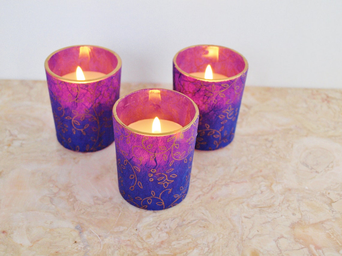 3 Purple Wedding Candles Lighting Candle Holders Votives Etsy