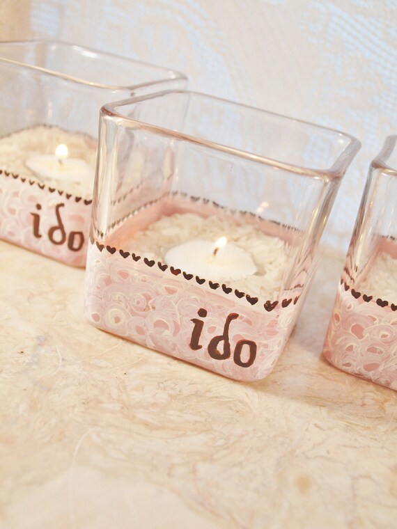 Items similar to 3 Wedding Candle Holders, Lighting, Pink and Brown