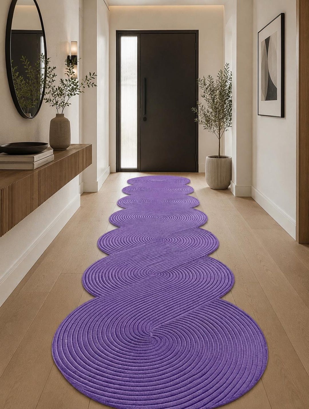 Luxury Purple Abstract Spiral Runner Rug 2.5x8ft - Modern Handmade ...