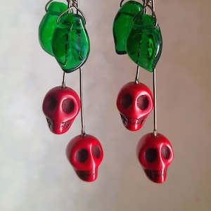 Skull full of cherries - Red Skull Earrings - Cherry Skull Earrings