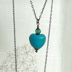Turquoise Heart Necklace - Turquoise puffed heart pendant
