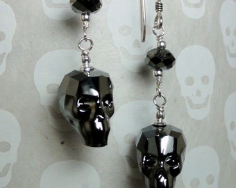 Swarovski Crystal Skull Earrings - Silver Night Crystal Skull Earrings