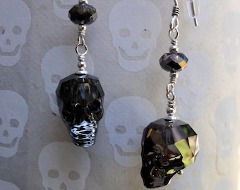 Swarovski Crystal Skull Earrings - Silver Night Crystal Transluscent Skull Earrings