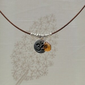 Silver, Leather & Citrine OM Necklace image 3