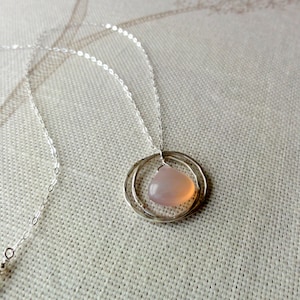 Sterling Double Hoop & Pink Chalcedony Necklace