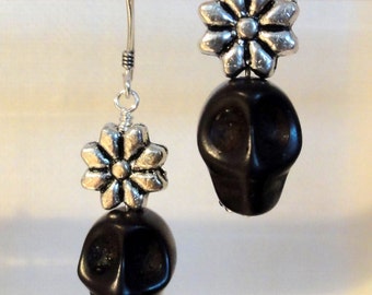 Dia de los Muertos Earrings - Black Skull Earrings