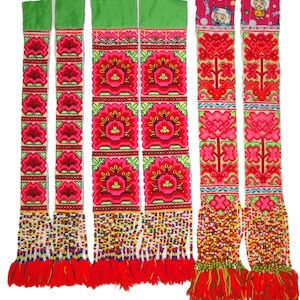Schiff aus den USA - Gebrauchte Hmong Textile - Bestickte Hill Tribe Textile - Bead Tassel - Jedes Paar separat VERKAUFT