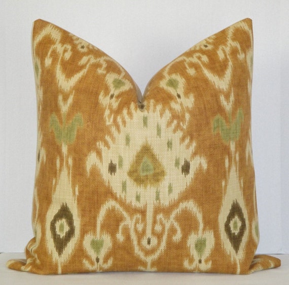 Items similar to New Decorative Pillow Cover / 22 x 22 / Amber / Ikat