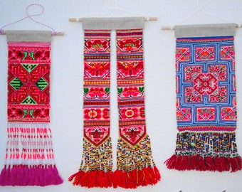 Wall Hanging - Vintage/Preowned Hmong Textile - Hand Embroidered - Bohemian style - Hilltribe Textile - SOLD Separately