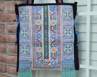 Shoulder Bag - Vintage Hill Tribe Fabric -  Hand bag - Embroidery Tribal Textile - Bohemian Hippy Boho Gypsy Style