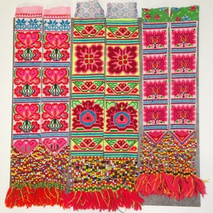 Schiff aus den USA - Gebrauchte Hmong Textile - Bestickte Hill Tribe Textile - Bead Tassel - Jedes Paar separat VERKAUFT