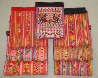 Ship From U.S.A. - 7 Pieces -  Pre-owned Embroidered Hmong Textile - Bag supply - diy supply - Final Sale