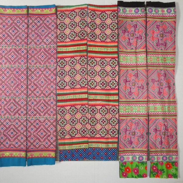 SHIP From USA - Preowned Hmong Textile - Hand Embroidered Hill Tribe textile - Each Pair SOLD Separately