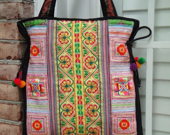 Shoulder Bag - Vintage Hill Tribe Fabric -  Hand bag - Embroidery Tribal Textile - Bohemian Hippy Boho Gypsy Style