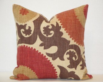 Decorative Pillow Cover - Fahri In Clove - Suzani - Red - Rust - Warm Brown - Tan