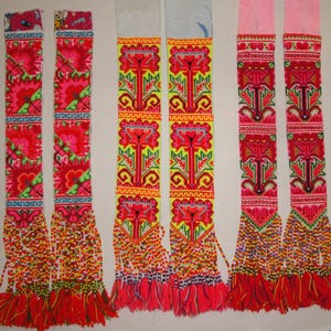 Schiff aus den USA - Gebrauchte Hmong Textile - Bestickte Hill Tribe Textile - Bead Tassel - Jedes Paar separat VERKAUFT
