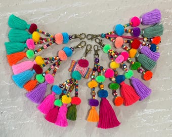 Charm de sac à pompons et pompons - Porte-clés en perles colorées