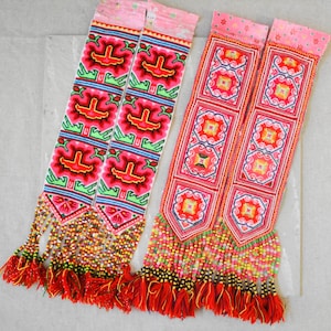 Schiff aus den USA - Gebrauchte Hmong Textile - Bestickte Hill Tribe Textile - Bead Tassel - Jedes Paar separat VERKAUFT