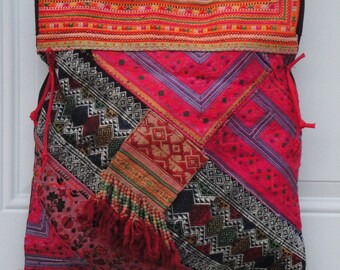 Hill Tribe Bag - Hmong Vintage Fabric - Tribal Bag - Mute Tone Colors - Bohemian Hippy Boho Shoulder Bag - Patch Work
