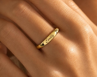Personalized 14K Gold Name Ring, Custom Name Ring, Minimalist Jewelry Gift, Dainty Initial Ring, Custom Ring for Her, Christmas Gift