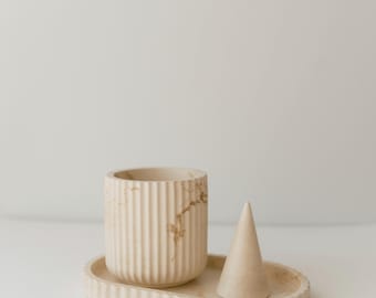 3 Piece Bathroom Decor Set | Storage Jar, Oval Tray & Ring Cone Holder