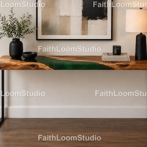 Green River Epoxy Console Table Green Epoxy River Console Table Green River  Modern Green Resin Console Table, Natural Live Wood River Table