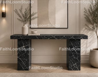 Mesa consola de mármol negro, mesa consola de mármol Nero, mesa consola de mármol Nero, mesa consola moderna de mármol negro, mesa de mármol de lujo,