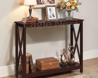 Slim Console Table, Entryway Sofa Table with 2 Tier Shelves, Narrow Console Table for Living Room Entryway, Entrance Table with Storage