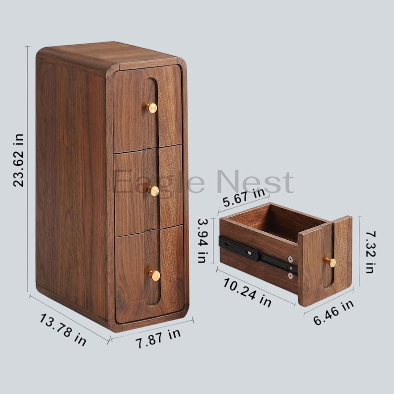 Narrow Nightstand with 3 Drawers, Small Bedside Table for Small Spaces | Mid Century Modern Slim Side Table with Storage for Bedroom