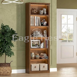 Bookshelf 6 Tier Tall Floor Standing Bookcase with Adjustable Shelves, Modern Open Storage Shelf and Display Organizer for Home Office