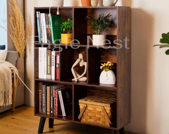 Mid Century Modern 3 Tier Bookshelf, Freestanding Wood Bookcase with Legs, Retro Open Shelving Storage for Living Room Bedroom Office