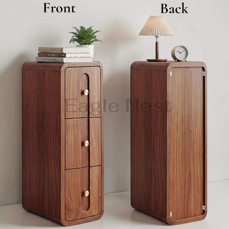 Narrow Nightstand with 3 Drawers, Small Bedside Table for Small Spaces | Mid Century Modern Slim Side Table with Storage for Bedroom