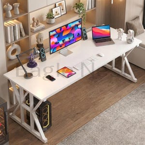 Gamer Computer Desk, Large Gaming Desk with X Shaped Reinforced Frame, Modern Executive Computer Desk for Home Office, Spacious Writing Desk
