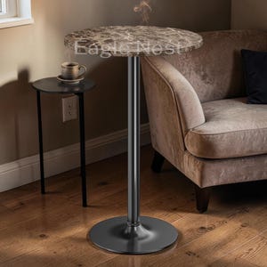 Round Bar Table, Bar Height Cocktail Table for Home Bar, Small Pub Table for Party Dining Living Room, Metal Base MDF Top Modern Style