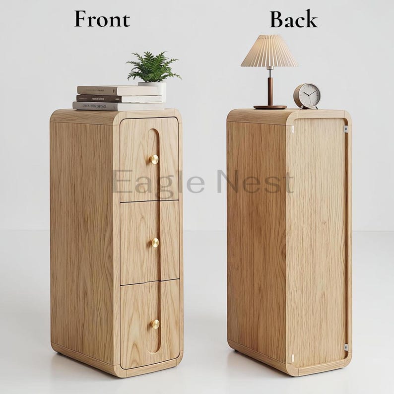Narrow Nightstand with 3 Drawers, Small Bedside Table for Small Spaces | Mid Century Modern Slim Side Table with Storage for Bedroom