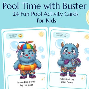 Pool Time with Buster | 24 Fun Pool Activity Cards for Kids | Printable Summer Games | Pool Party Activities | Instant Download PDF