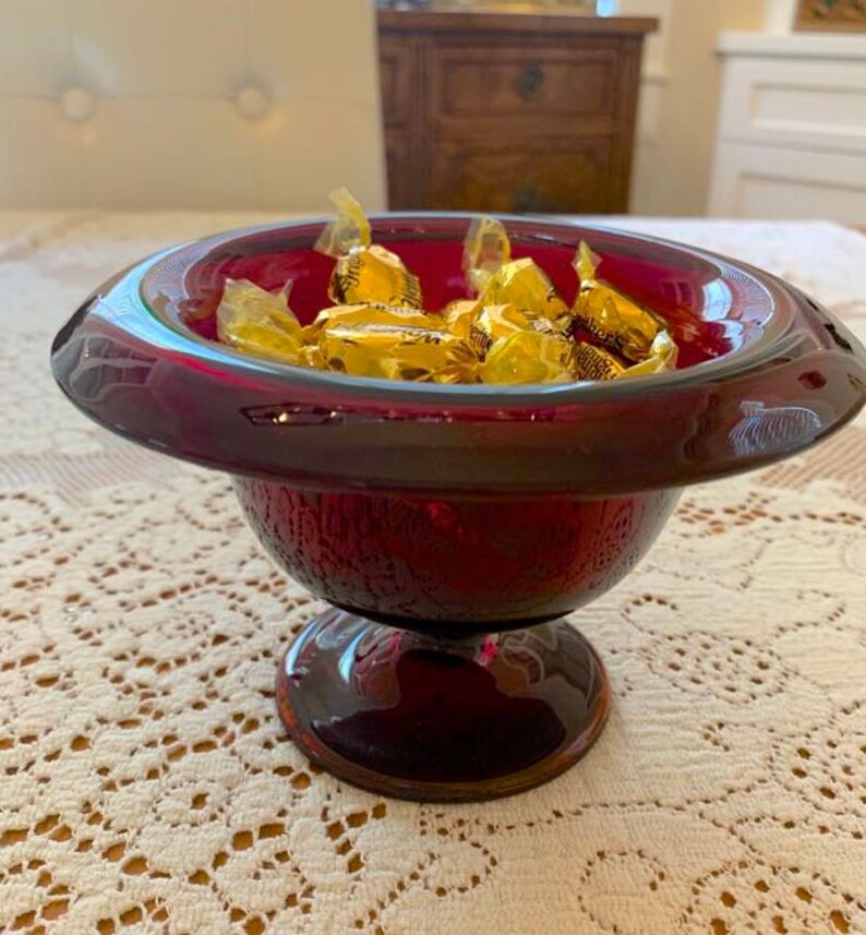 Vintage Ruby Red Amberina Footed Candy Dish Compote Etsy